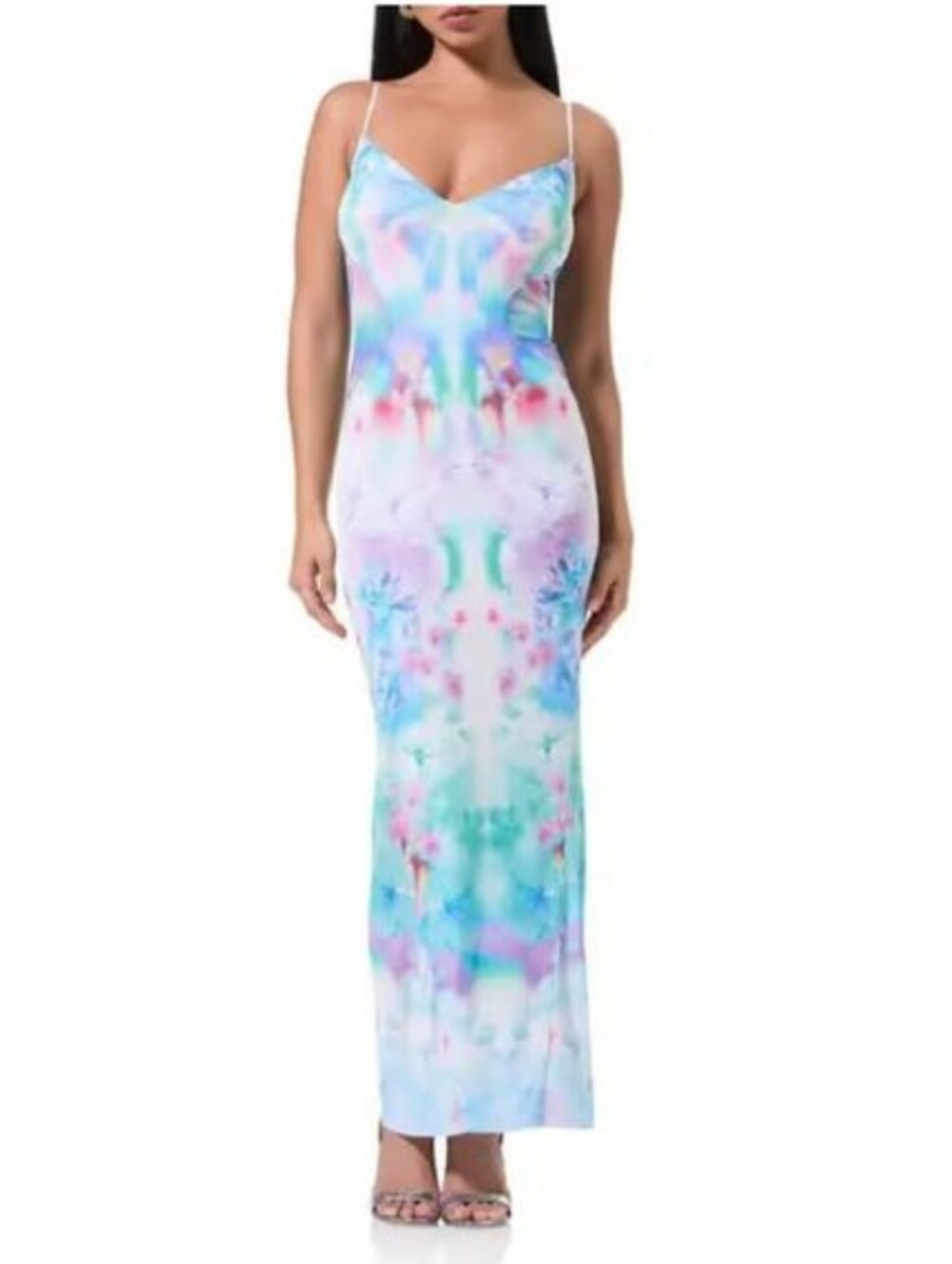 AFRM Alyson Mesh Panel Maxi Dress Womens S Whimsy Water Floral Print